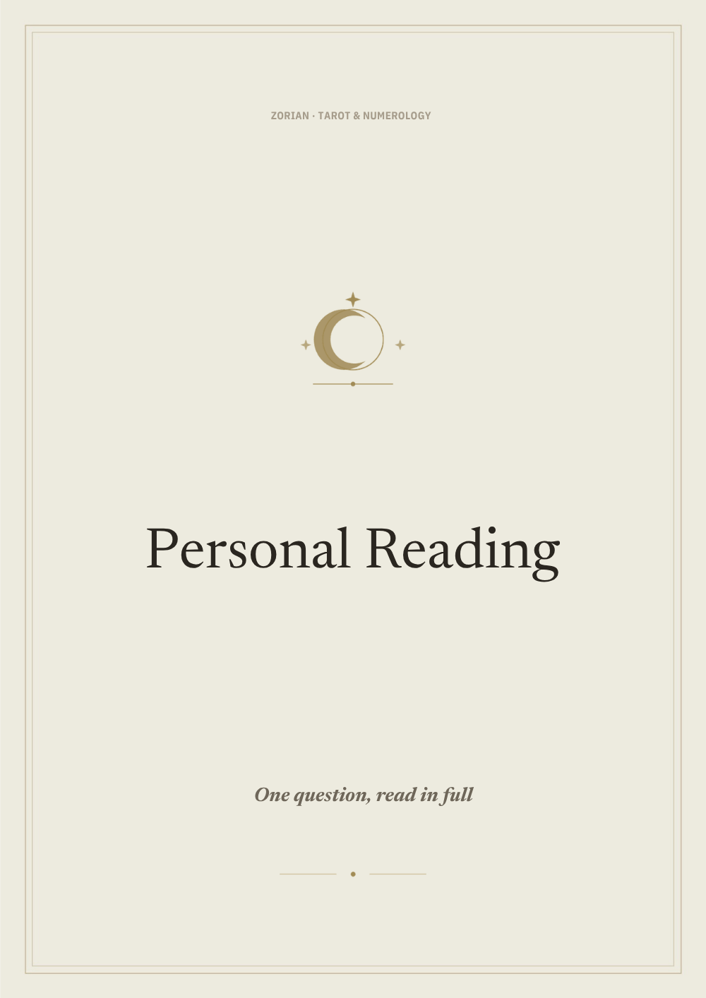 Cover page of a personal reading, prepared for one client.