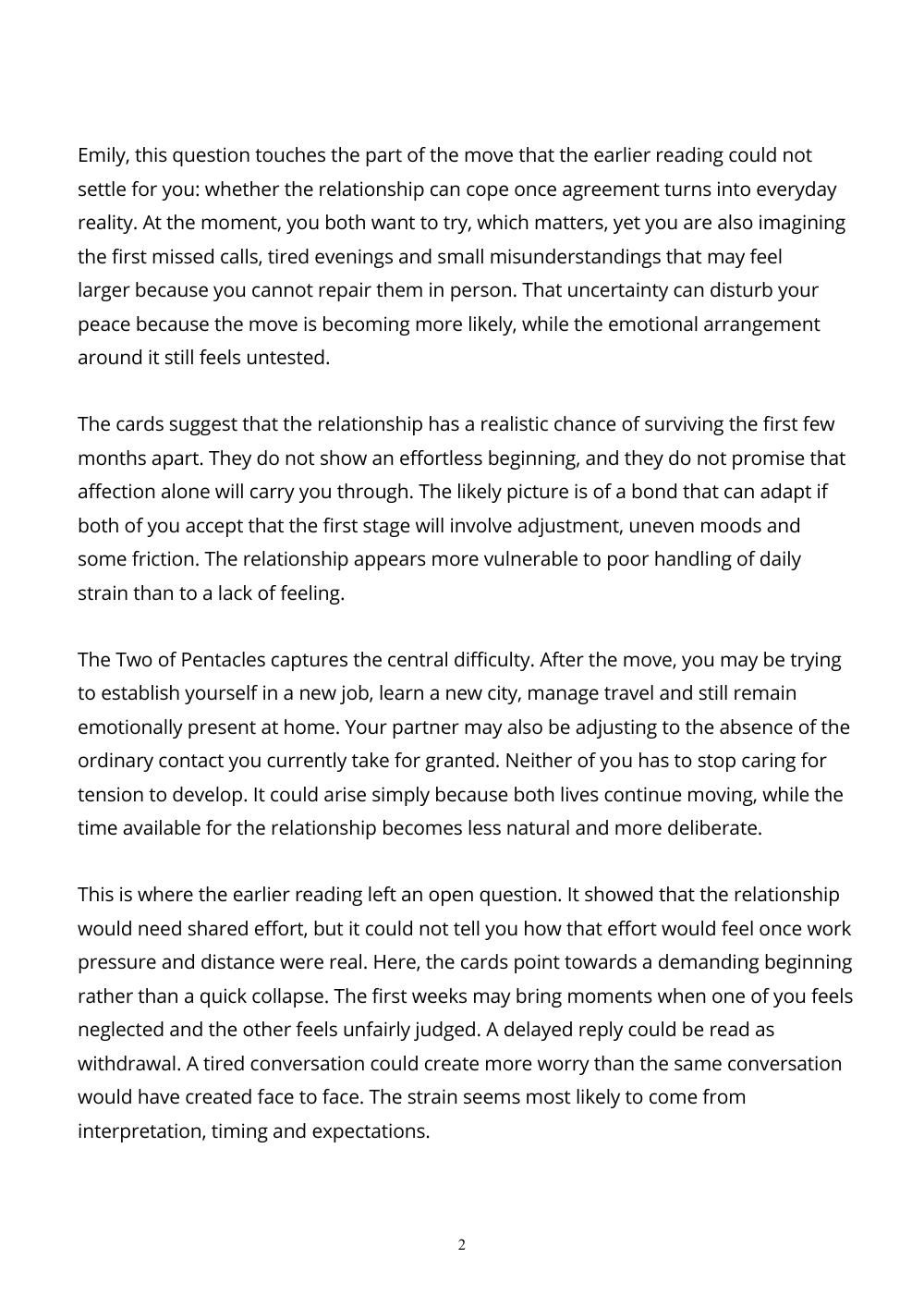 A page of the written interpretation prepared for the client's question.