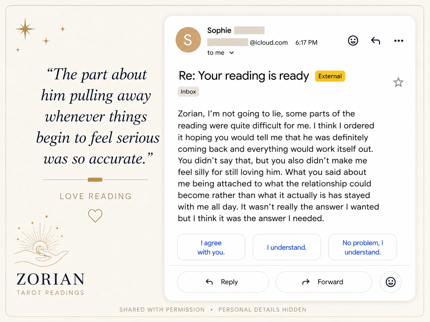 Message from a client about their reading.