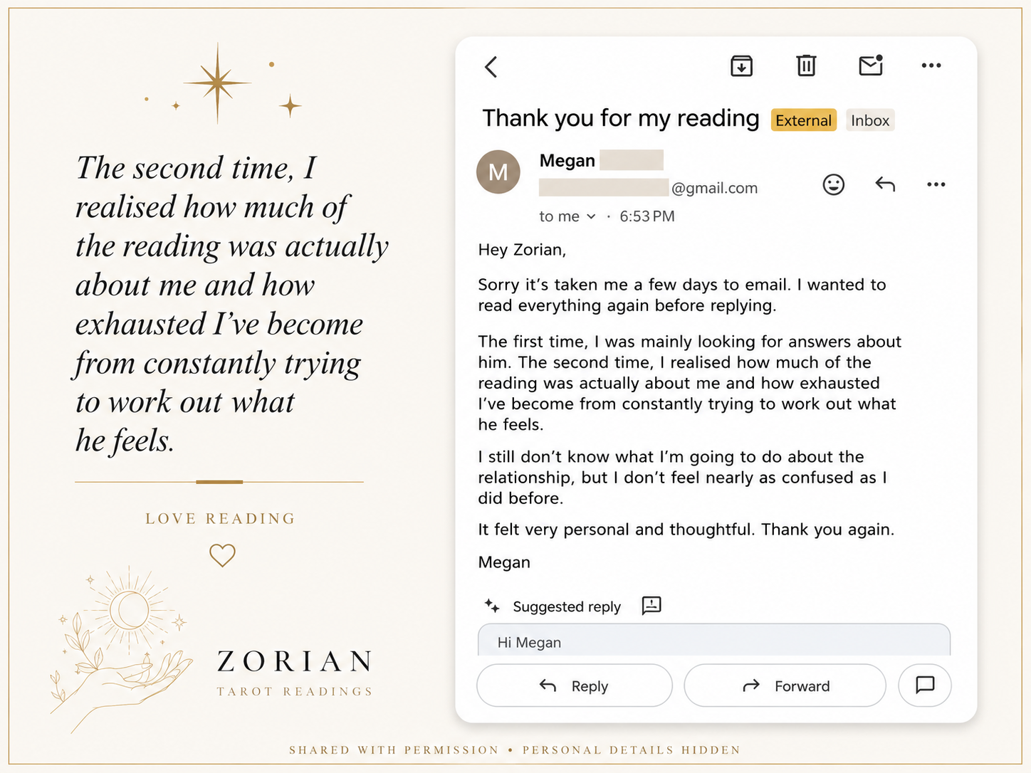 Message from a client about their reading.