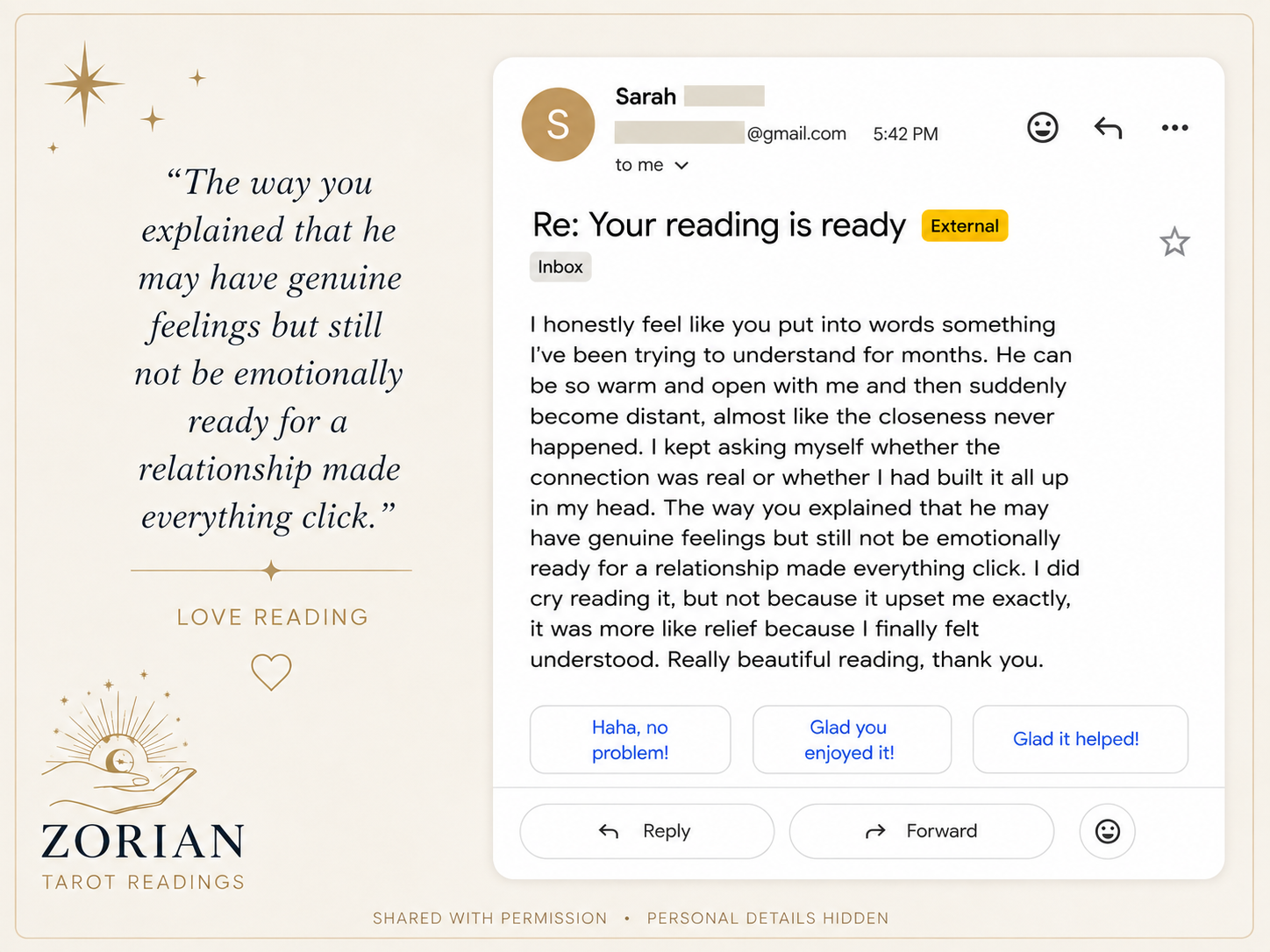 Message from a client about their reading.